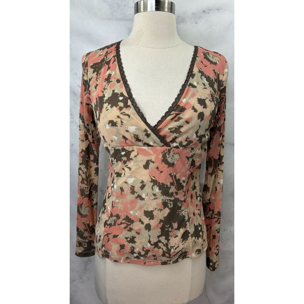 Vintage Y2k Babydoll Mesh Blouse Top Size S/M Peach 2000 Bratz Vneck Whimsical